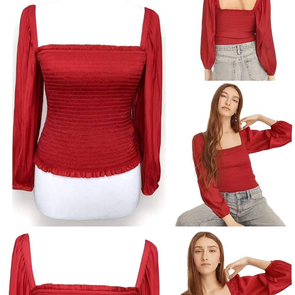 NWT J. Crew Smocked Square Neck Balloon Sleeve Holiday Top XS